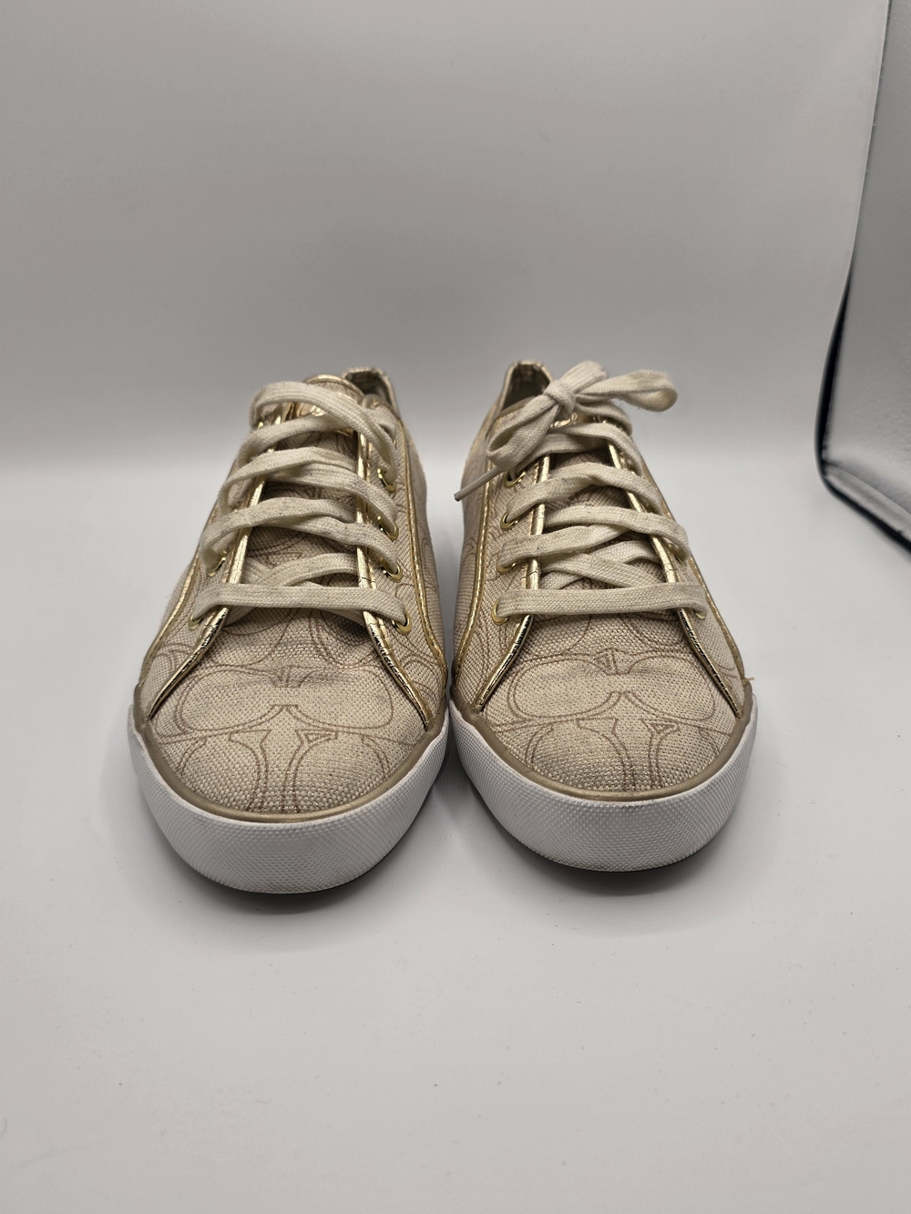 Coach Dee Signature C Jacquard Canvas Sneakers Beige Gold Women’s Size 11B Q998